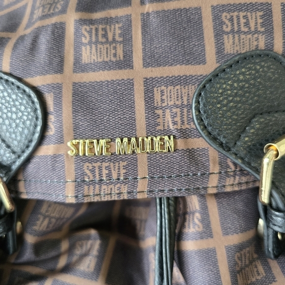 Steve Madden Backpack Black Brown Monogram Carryall Women Large Excellent - Picture 4 of 16